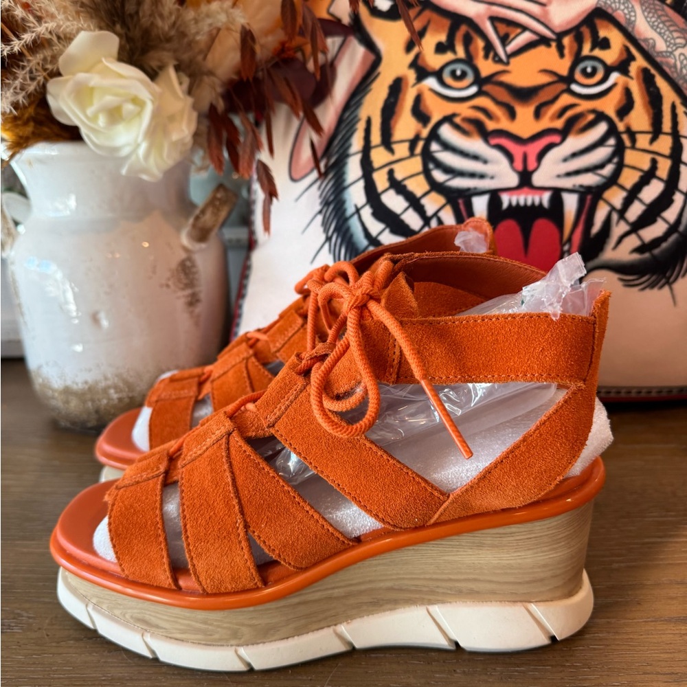 Sorel Orange Suede Platform Sandals β Chunky Fall Goddess Wedges β Size 7 - Picture 5 of 13